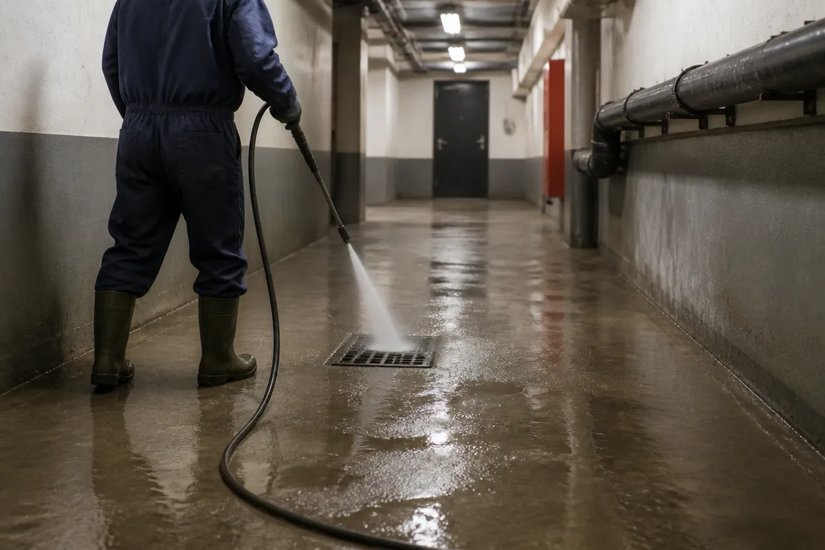 Limpieza de la red de tuberías con agua a alta presión en una comunidad de Zaragoza